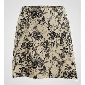 90 Y2K Floral Bird Toile Pencil Short Skirt Cream Mini Black Cotton Stretch 10 M